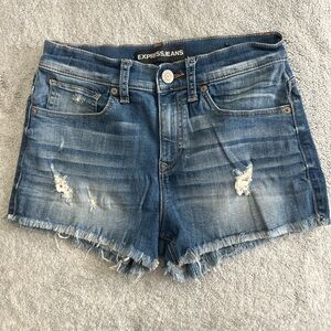 Express Blue Frayed Jean Shorts
